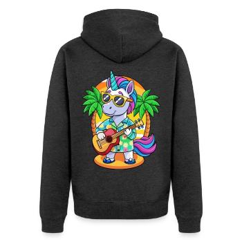 Lustige Einhorn Cartoon Sommer Strand Sonnenbrille - Unisex Premium Bio Zip Hoodie - Anthrazit meliert - Hinten - Nico (187cm)
