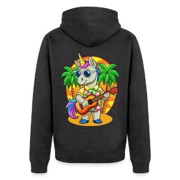 Lustige Einhorn Cartoon Sommer Strand Sonnenbrille - Unisex Premium Bio Zip Hoodie - Anthrazit meliert - Hinten - Nico (187cm)