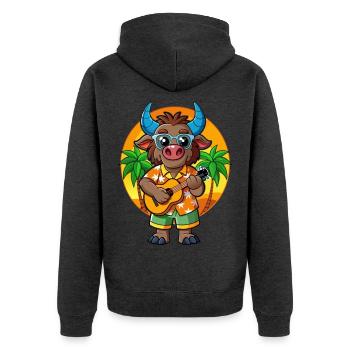 Lustige Buffalo Cartoon Sommer Strand Sonnenbrille - Unisex Premium Bio Zip Hoodie - Anthrazit meliert - Hinten - Nico (187cm)