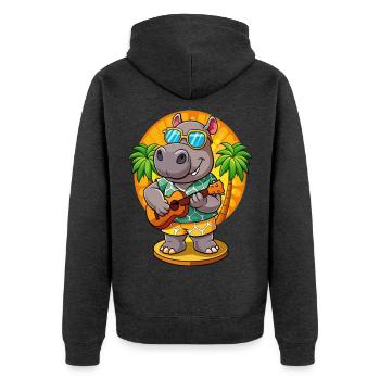 Lustige Nilpferd Cartoon Sommer Strand Sonnenbrille Gitarre - Unisex Premium Bio Zip Hoodie - Anthrazit meliert - Hinten - Nico (187cm)