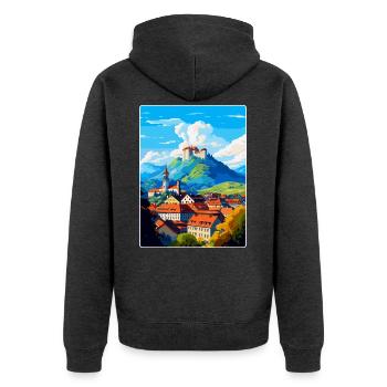 Ljubljana Slowenien Vintage Reiseplakat Souvenir - Unisex Premium Bio Zip Hoodie - Anthrazit meliert - Hinten - Nico (187cm)