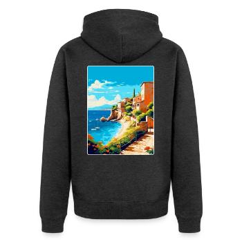 Costa Brava Spanien Vintage Reiseplakat Souvenir - Unisex Premium Bio Zip Hoodie - Anthrazit meliert - Hinten - Nico (187cm)