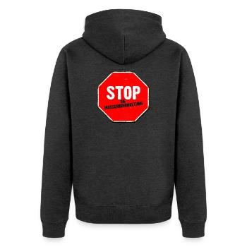 Stoppt die Massenbierhaltung - Unisex Premium Bio Zip Hoodie - Anthrazit meliert - Hinten - Nico (187cm)