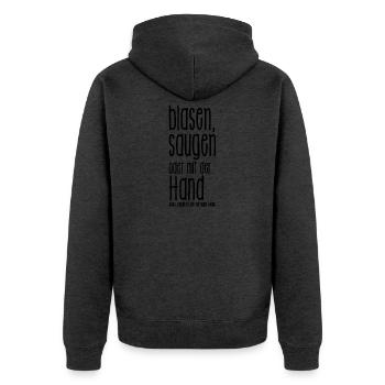 blasen o. saugen, jeder beseitigt Laub wie er will - Unisex Premium Bio Zip Hoodie - Anthrazit meliert - Hinten - Nico (187cm)