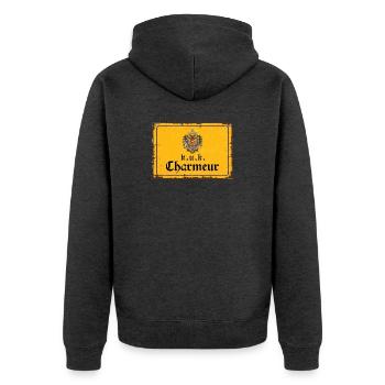 Vintage Österreich k.u.k. Charmeur - Unisex Premium Bio Zip Hoodie - Anthrazit meliert - Hinten - Nico (187cm)