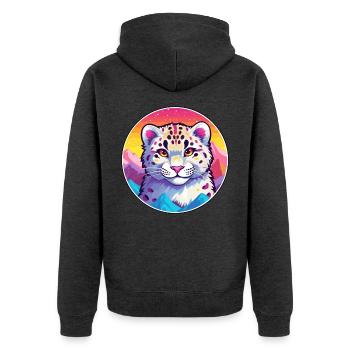 Schneeleopard Katze Bunte Karikatur Aquarell Illus - Unisex Premium Bio Zip Hoodie - Anthrazit meliert - Hinten - Nico (187cm)