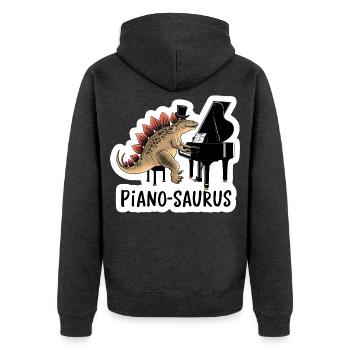 Pianosaurus Dino Klavier Spieler - Unisex Premium Bio Zip Hoodie - Anthrazit meliert - Hinten - Nico (187cm)