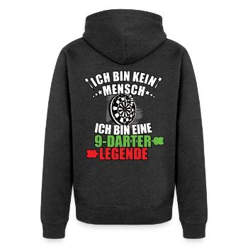 9Darter Legende - Unisex Premium Bio Zip Hoodie - Anthrazit meliert - Hinten - Nico (187cm)