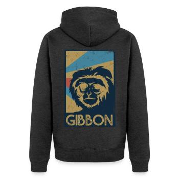 Flinker Gibbon Dschungelbewohner - Unisex Premium Bio Zip Hoodie - Anthrazit meliert - Hinten - Nico (187cm)