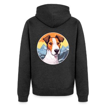 Glatter Foxterrier Hunderasse Cartoon Kawaii Waterc - Unisex Premium Bio Zip Hoodie - Anthrazit meliert - Hinten - Nico (187cm)