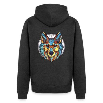 Cao De Castro Laboreiro Wolf Hunderasse Aquarell - Unisex Premium Bio Zip Hoodie - Anthrazit meliert - Hinten - Nico (187cm)
