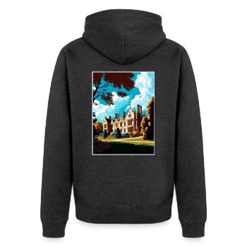 Anglesey Abbey Dekoration Vintage Reiseposter - Unisex Premium Bio Zip Hoodie - Anthrazit meliert - Hinten - Nico (187cm)