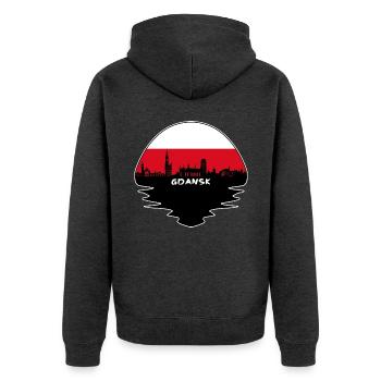 Danzig Polen Flagge Skyline Silhouette Reisen - Unisex Premium Bio Zip Hoodie - Anthrazit meliert - Hinten - Nico (187cm)