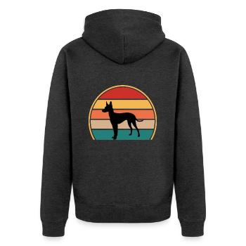 Cirneco Dell Etna Dog Love Silhouette Retro Sonnenuntergang - Unisex Premium Bio Zip Hoodie - Anthrazit meliert - Hinten - Nico (187cm)