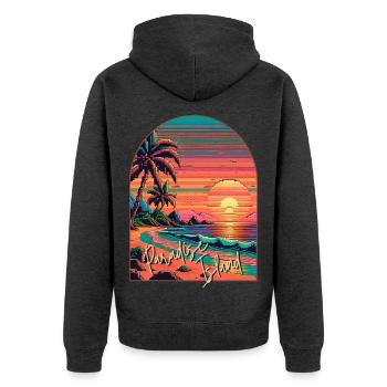 Paradies-Insel - Unisex Premium Bio Zip Hoodie - Anthrazit meliert - Hinten - Nico (187cm)