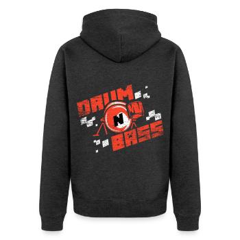 Energetischer Drum n Bass Beat - Unisex Premium Bio Zip Hoodie - Anthrazit meliert - Hinten - Nico (187cm)