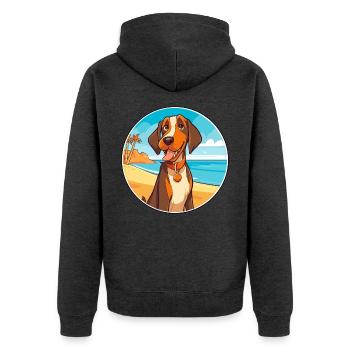 Cao De Castro Laboreiro Hunderasse Cartoon Kawaii - Unisex Premium Bio Zip Hoodie - Anthrazit meliert - Hinten - Nico (187cm)