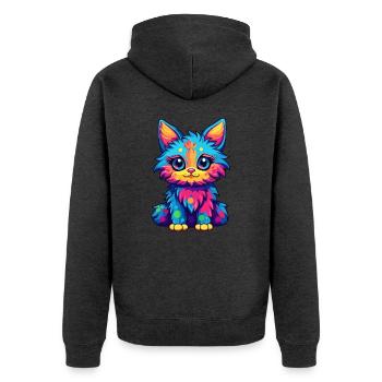 Katze buntes Aquarell Cartoon Kawaii Tier - Unisex Premium Bio Zip Hoodie - Anthrazit meliert - Hinten - Nico (187cm)