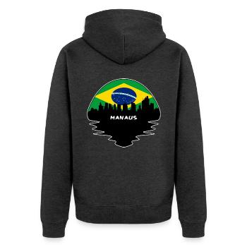 Manaus Brasilien Flagge Skyline Silhouette Reisen - Unisex Premium Bio Zip Hoodie - Anthrazit meliert - Hinten - Nico (187cm)