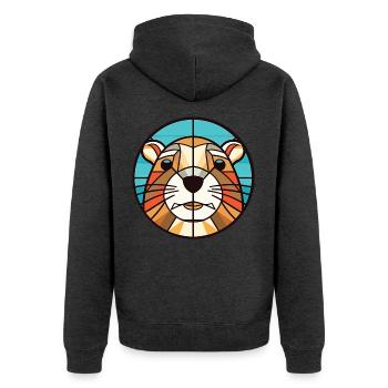 Gopher Buntes Aquarell Tier Haustier Illustration - Unisex Premium Bio Zip Hoodie - Anthrazit meliert - Hinten - Nico (187cm)