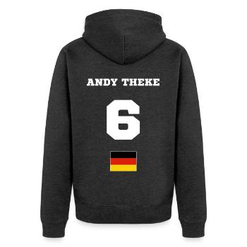 Andy Theke 6 Deutschland Trikot - Unisex Premium Bio Zip Hoodie - Anthrazit meliert - Hinten - Nico (187cm)