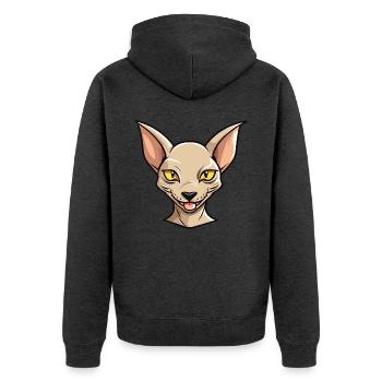 Peterbald Katze Karikatur Aquarell Illustration - Unisex Premium Bio Zip Hoodie - Anthrazit meliert - Hinten - Nico (187cm)