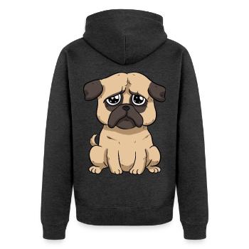 Trauriger Mops - Unisex Premium Bio Zip Hoodie - Anthrazit meliert - Hinten - Nico (187cm)