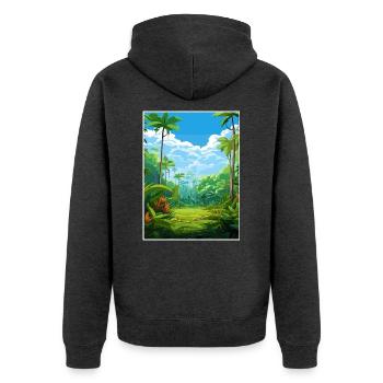 Nasse Tropen von Queensland Vintage-Reiseposter - Unisex Premium Bio Zip Hoodie - Anthrazit meliert - Hinten - Nico (187cm)