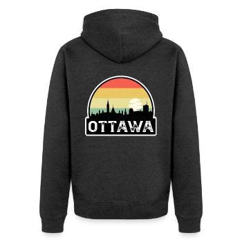 Ottawa Kanada Flagge Skyline Reisesouvenir - Unisex Premium Bio Zip Hoodie - Anthrazit meliert - Hinten - Nico (187cm)