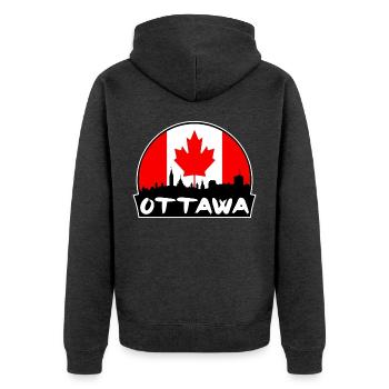 Ottawa Kanada Flagge Skyline Silhouette Reisen - Unisex Premium Bio Zip Hoodie - Anthrazit meliert - Hinten - Nico (187cm)