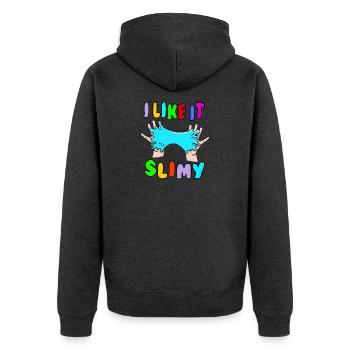 I like it Slimy Schleim Fluffy Drizzly Cloud - Unisex Premium Bio Zip Hoodie - Anthrazit meliert - Hinten - Nico (187cm)