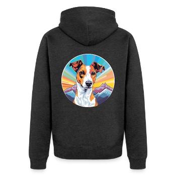Glatter Foxterrier Hunderasse Cartoon Kawaii Waterc - Unisex Premium Bio Zip Hoodie - Anthrazit meliert - Hinten - Nico (187cm)
