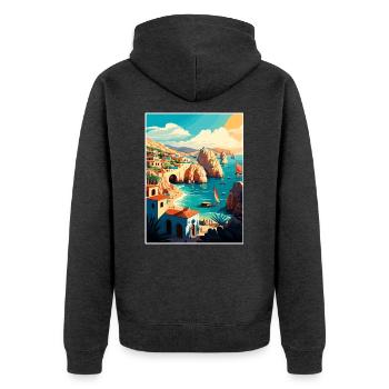 Cabo Sans Lucas Dekoration Mexiko Reiseposter - Unisex Premium Bio Zip Hoodie - Anthrazit meliert - Hinten - Nico (187cm)