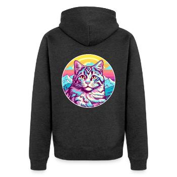 Katze Aquarell Karikatur Kawaii Haustier Tier Bunt - Unisex Premium Bio Zip Hoodie - Anthrazit meliert - Hinten - Nico (187cm)