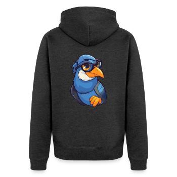 Jay trägt Brille Cartoon Kawaii Illustration - Unisex Premium Bio Zip Hoodie - Anthrazit meliert - Hinten - Nico (187cm)