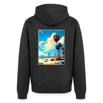 Long Beach Kalifornien Cali Vintage Reiseposter - Unisex Premium Bio Zip Hoodie - Anthrazit meliert - Hinten - Nico (187cm)