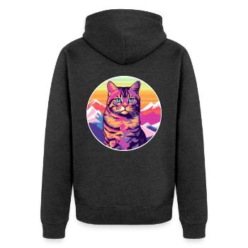 Havanna Braune Katze Bunte Karikatur Aquarell Illus - Unisex Premium Bio Zip Hoodie - Anthrazit meliert - Hinten - Nico (187cm)