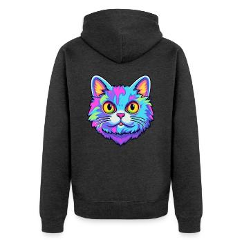 Britisch Kurzhaar Katze Aquarell Karikatur Kawaii - Unisex Premium Bio Zip Hoodie - Anthrazit meliert - Hinten - Nico (187cm)