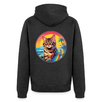 Deutsche Rex Katze Rasse Aquarell Karikatur Kawaii Haustier - Unisex Premium Bio Zip Hoodie - Anthrazit meliert - Hinten - Nico (187cm)