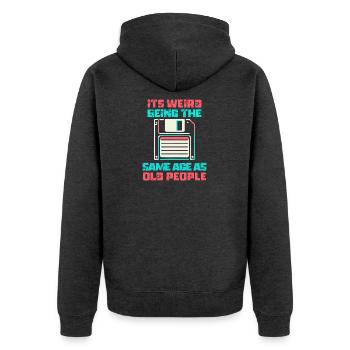 Jahrgang | Klassisch | Klassisch | Alt - Unisex Premium Bio Zip Hoodie - Anthrazit meliert - Hinten - Nico (187cm)
