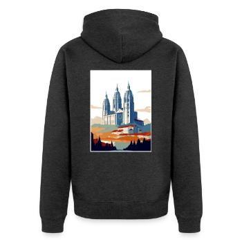 Santiago De Compostela Spanien Vintage Reiseposter - Unisex Premium Bio Zip Hoodie - Anthrazit meliert - Hinten - Nico (187cm)