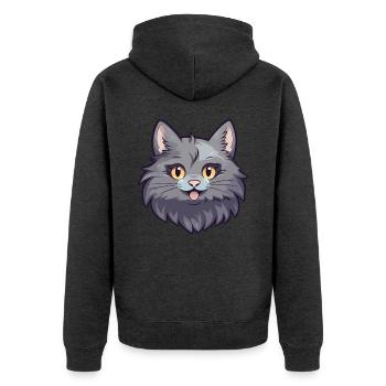 Nebelung Katze Karikatur Aquarell Illustration - Unisex Premium Bio Zip Hoodie - Anthrazit meliert - Hinten - Nico (187cm)