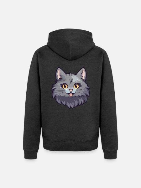 Nebelung Katze Karikatur Aquarell Illustration - Unisex Premium Bio Zip Hoodie - Anthrazit meliert