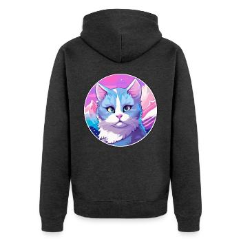 Russische blaue Katze bunte Karikatur Aquarell Illus - Unisex Premium Bio Zip Hoodie - Anthrazit meliert - Hinten - Nico (187cm)