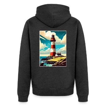 Plymouth England Vintage Reiseposter Souvenir - Unisex Premium Bio Zip Hoodie - Anthrazit meliert - Hinten - Nico (187cm)
