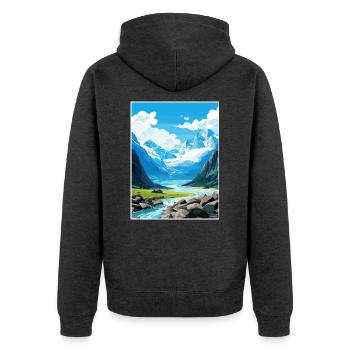 Franz Josef Gletscher Neuseeland Reiseposter - Unisex Premium Bio Zip Hoodie - Anthrazit meliert - Hinten - Nico (187cm)
