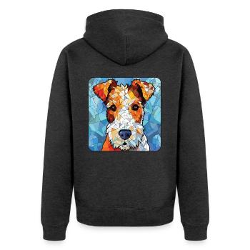 Draht Foxterrier Hunderasse Aquarell Illustration - Unisex Premium Bio Zip Hoodie - Anthrazit meliert - Hinten - Nico (187cm)