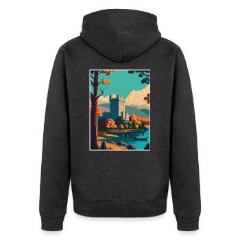 Killarney Nationalpark Irland Reiseposter - Unisex Premium Bio Zip Hoodie - Anthrazit meliert - Hinten - Nico (187cm)
