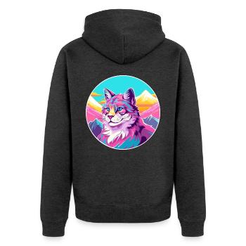 Katze Aquarell Karikatur Kawaii Haustier Tier Bunt - Unisex Premium Bio Zip Hoodie - Anthrazit meliert - Hinten - Nico (187cm)