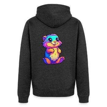Gopher Buntes Aquarell Cartoon Kawaii Tier - Unisex Premium Bio Zip Hoodie - Anthrazit meliert - Hinten - Nico (187cm)